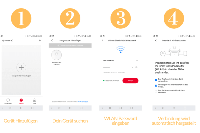 Die WLAN-Verbindung eines Roborock Staubsauger Roboters wird in der App hergestellt